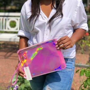 💖 Luxee Ville Jenna Silver Holographic Clutch Bag